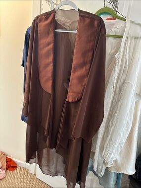 Brown Women's Sheer Trench Coat with Satin Lapel